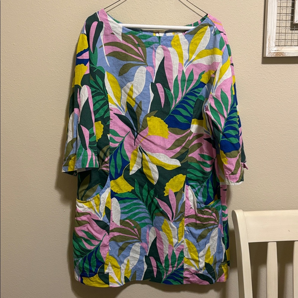Boden Laurie Linen Shift Dress in Plum Blossom Tropical Floral Size 12P